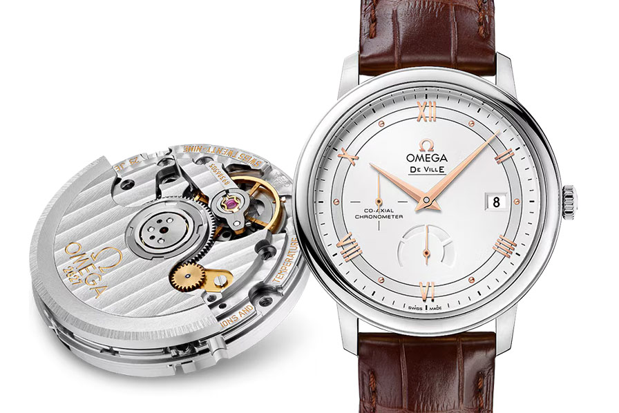Omega De Ville Prestige Co-Axial Power Reserve 39,5 mm, esfera plateada con números romanos e indicador de reserva de marcha